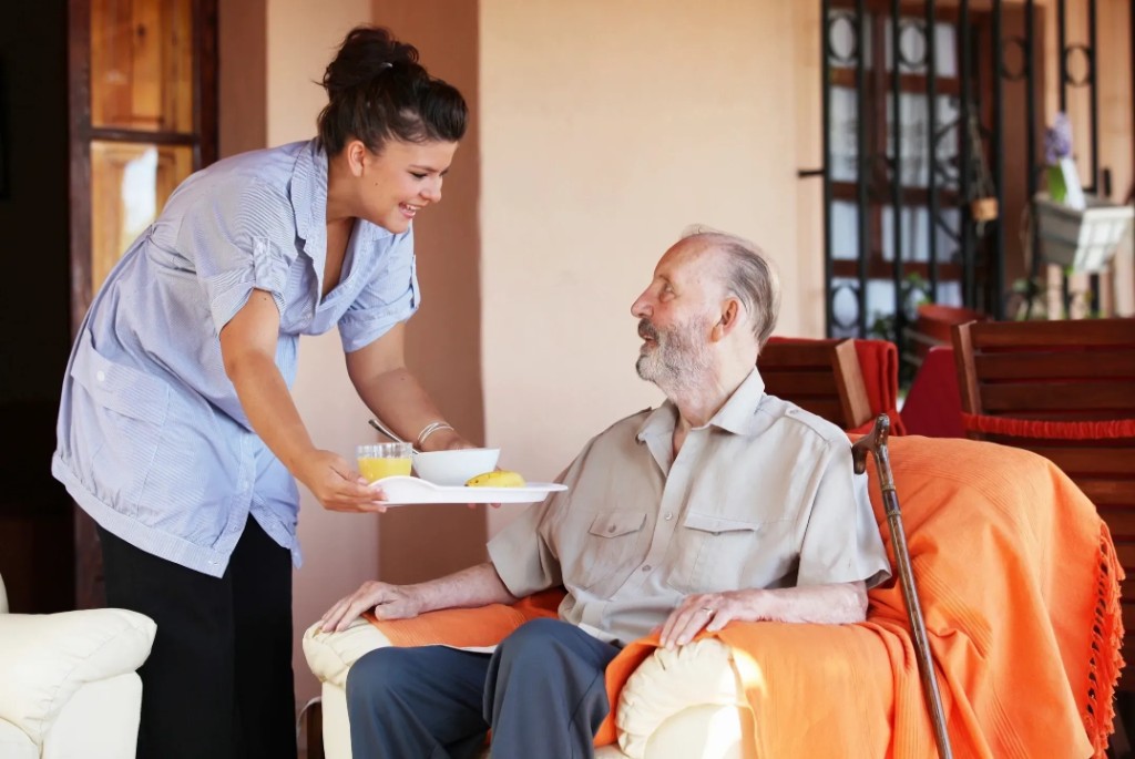 Elderly person receiving meal support at home